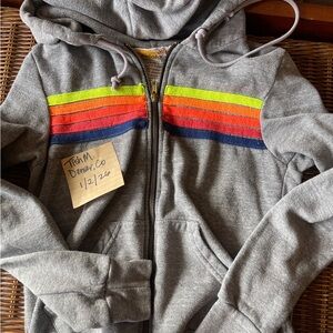 Aviator Nation Gray Zip Hoodie Neon Stripe